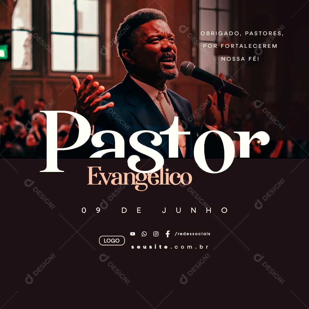 Dia do Pastor Evangélico 09 de Junho Obrigado Pastores Social Media PSD Editável