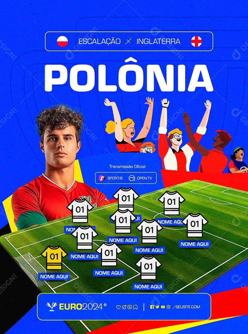 Euro 2024 Polônia x Inglaterra Escalação Social Media PSD Editável