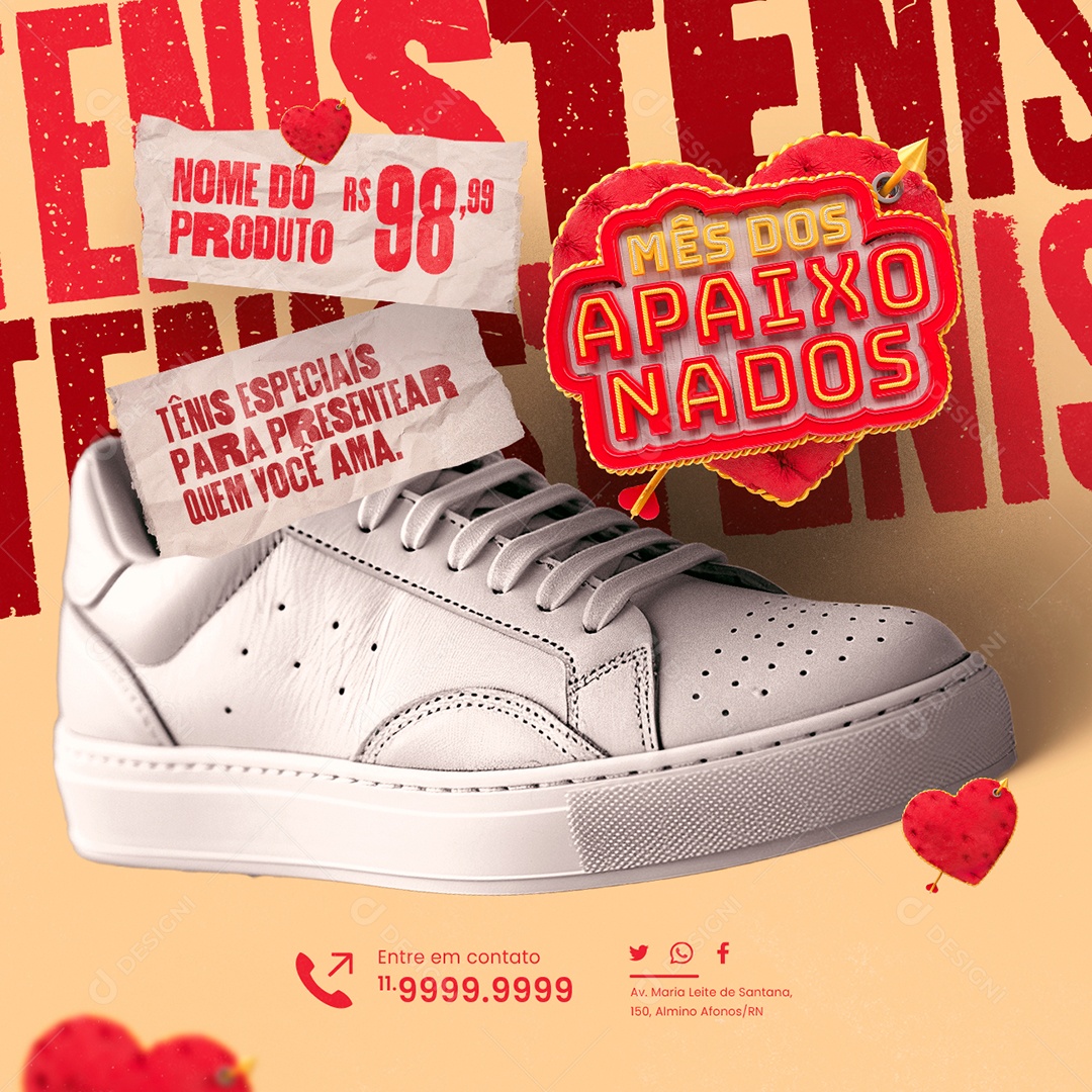 Mês dos Apaixonados Tênis Especiais para Presentear Quem Você Ama Social Media PSD Editável