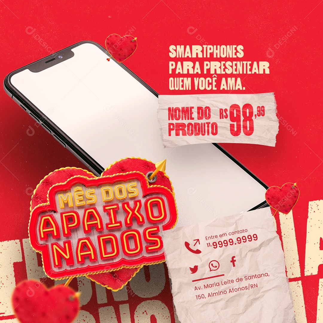 Mês dos Apaixonados Smartphones para Presentear Quem Você Ama Social Media PSD Editável