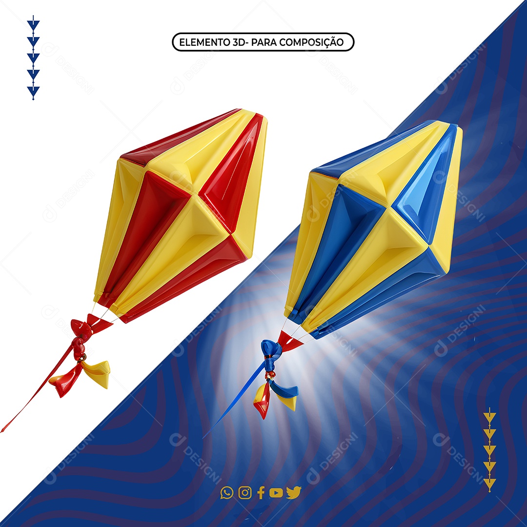 Balões de Festa Junina Elemento 3D para Composição PSD