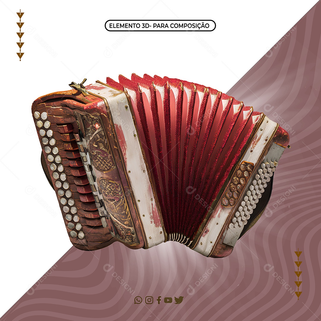 Sanfona Elemento 3D Vermelho e Branco para Composição PSD