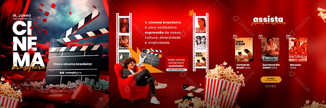 Carrossel Dia do Cinema Brasileiro 19 de Junho Social Media PSD Editável