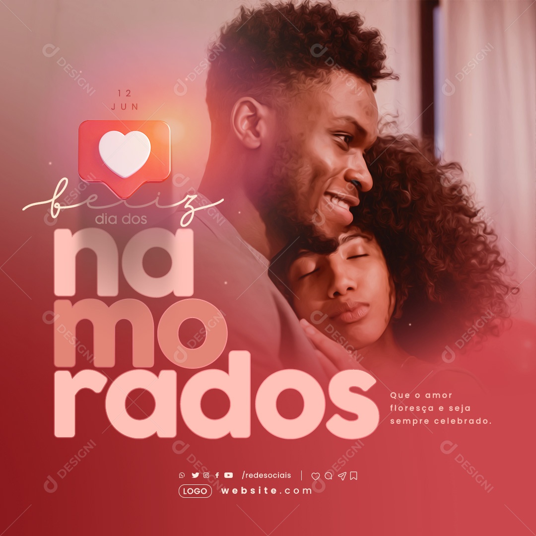 Dia dos Namorados 12 de Junho que o Amor Floresça Social Media PSD Editável