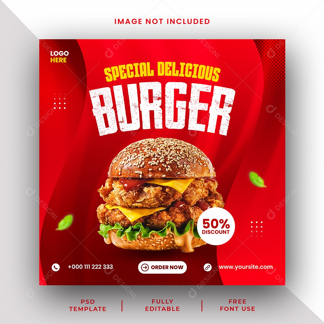 Hambúrguer Delicioso Hamburgueria Social Media PSD Editável