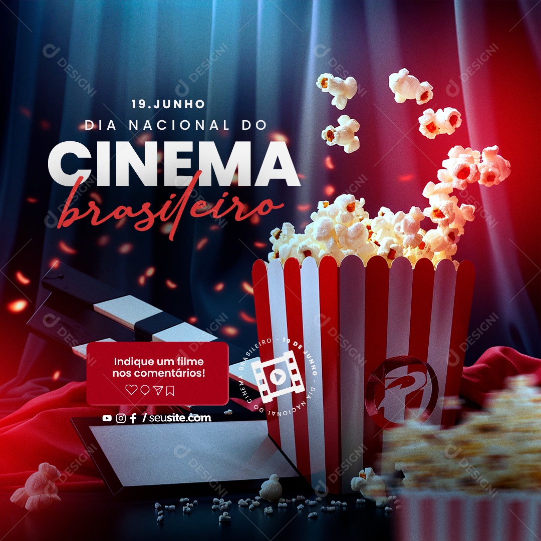 Dia do Cinema Brasileiro 19 de Junho Indique um Filme Social Media PSD Editável