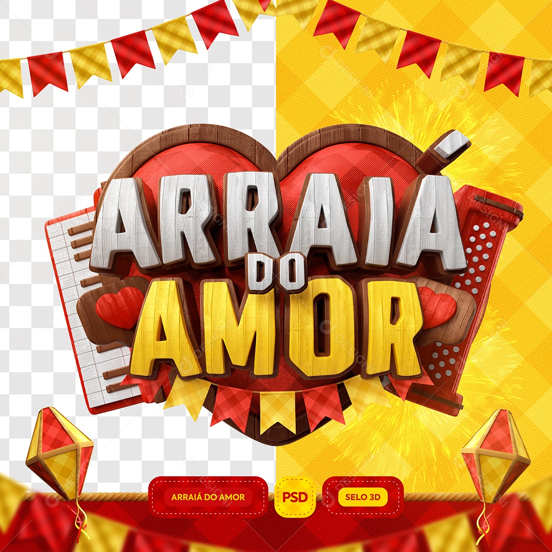 Arraiá do Amor Selo 3D para Composição PSD