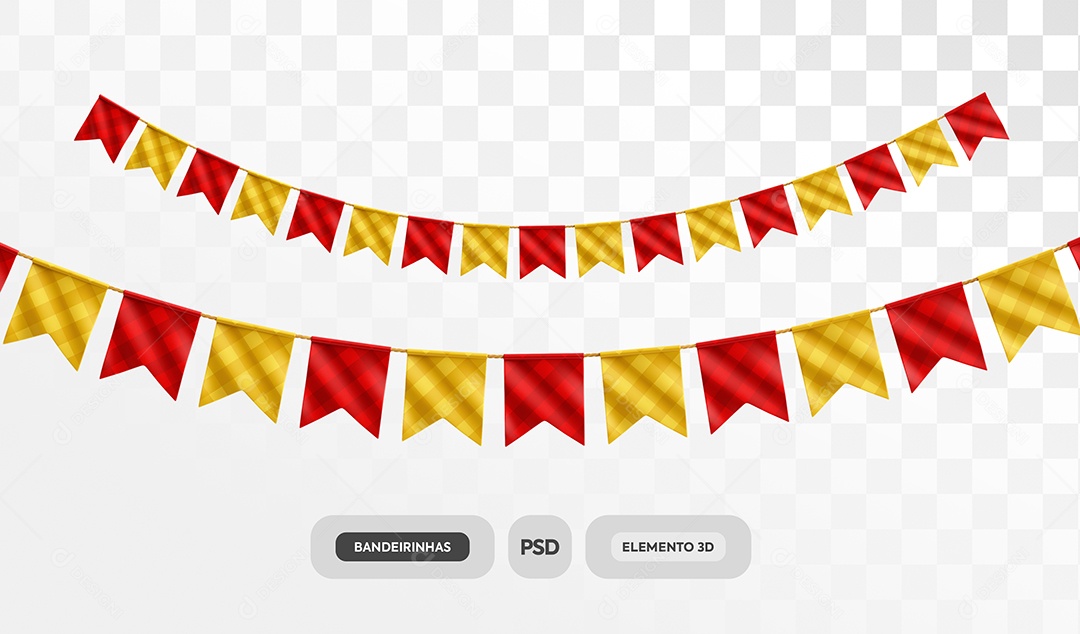 Bandeirinhas de São João Elemento 3D para Composição PSD