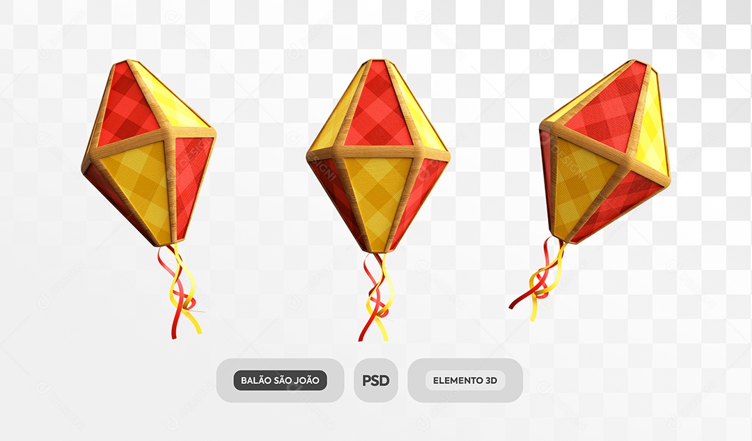 Balões de Festa Junina Elemento 3D para Composição PSD