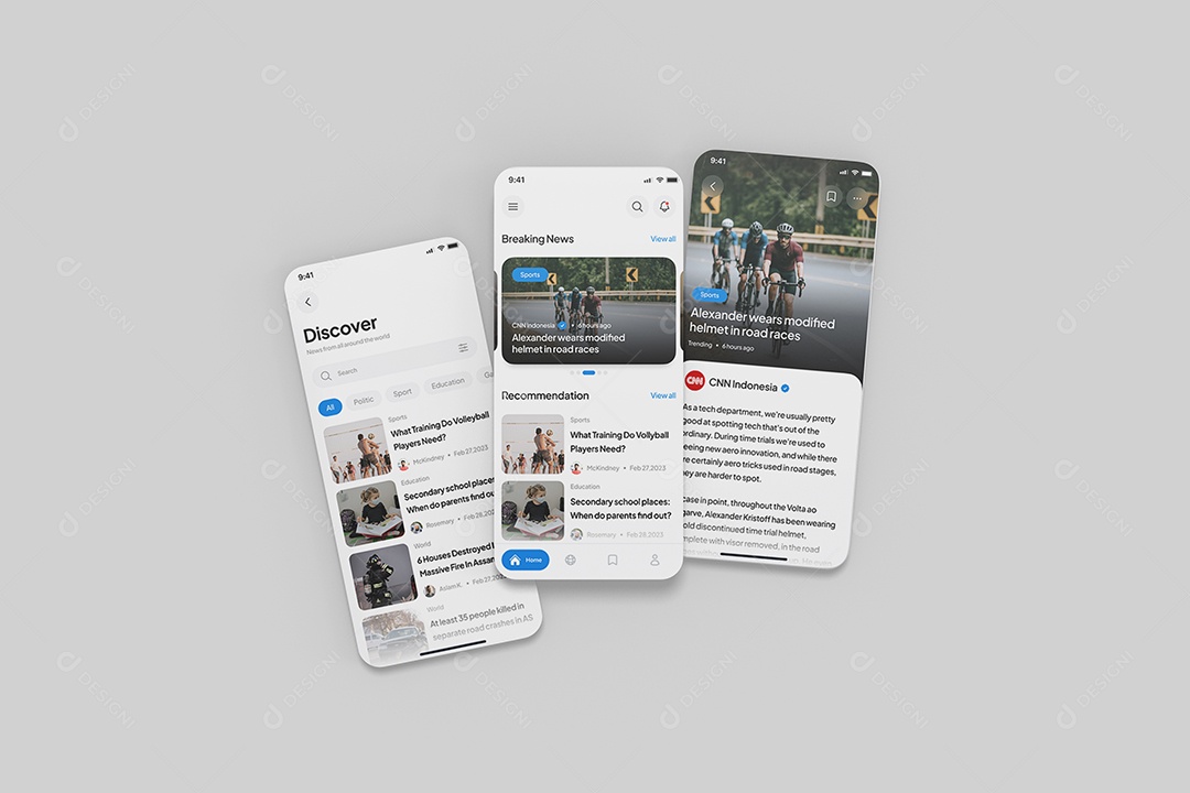 Mockup de notícias para um aplicativo