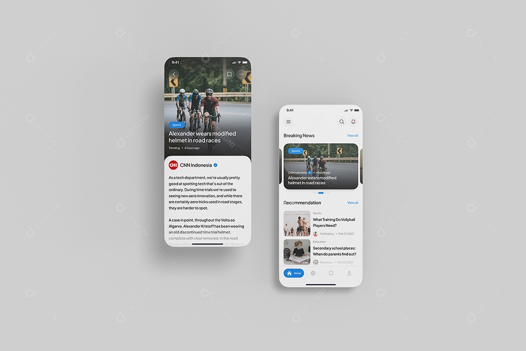 Mockup de notícias para um aplicativo