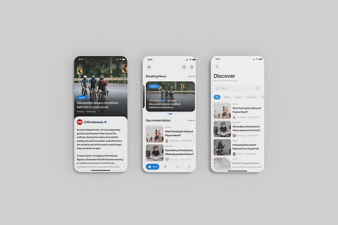 Mockup de notícias para um aplicativo