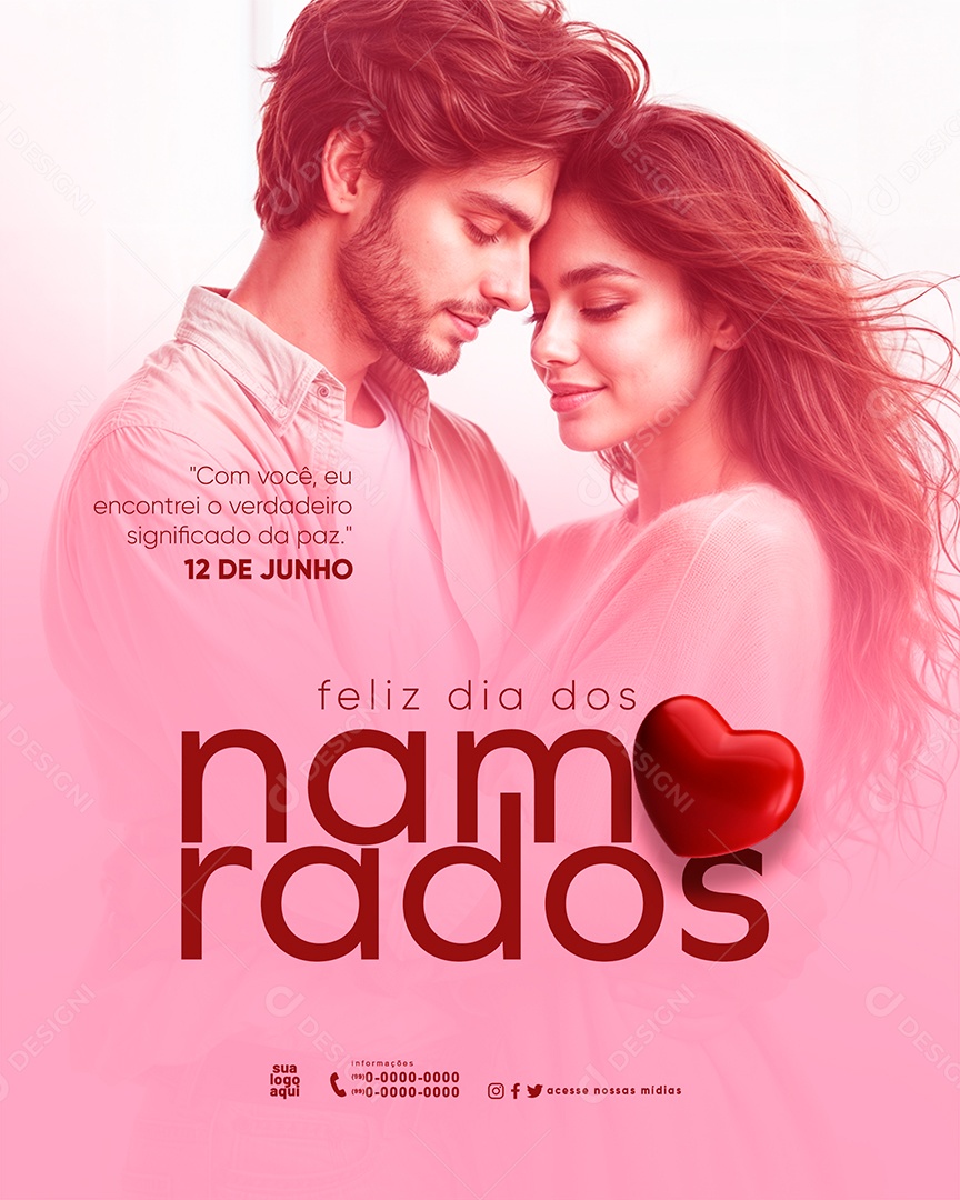 Dia dos Namorados 12 de Junho com Você Eu Enconteri a Paz Social Media PSD Editável