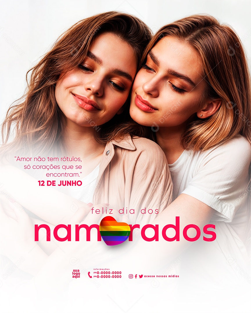 Feliz Dia dos Namorados 12 de Junho Corações que se Econtram Social Media PSD Editável