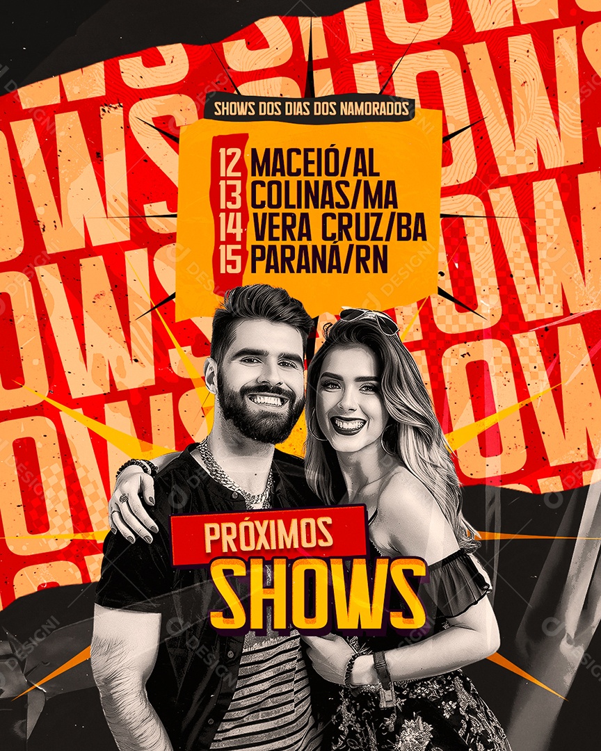 Flyer Próximos Shows Dia dos Namorados Social Media PSD Editável
