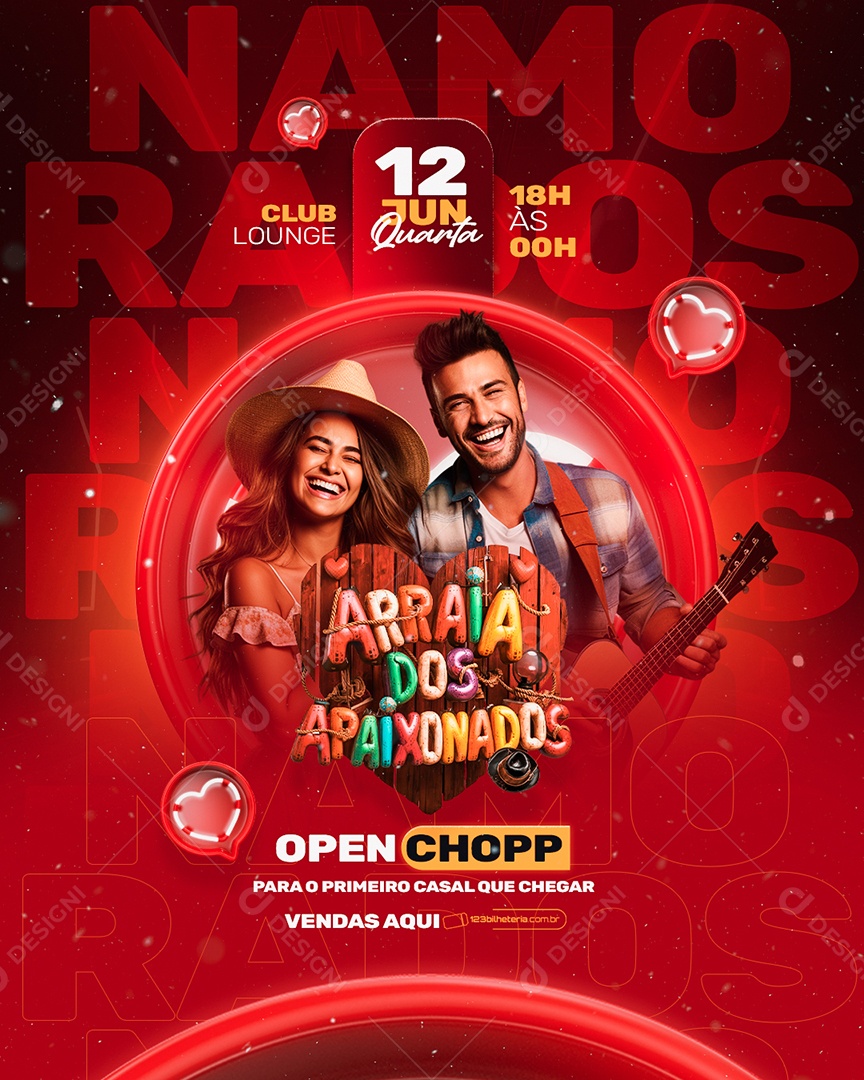 Flyer Arraiá dos Apaixonados Dia dos Namorados Social Media PSD Editável