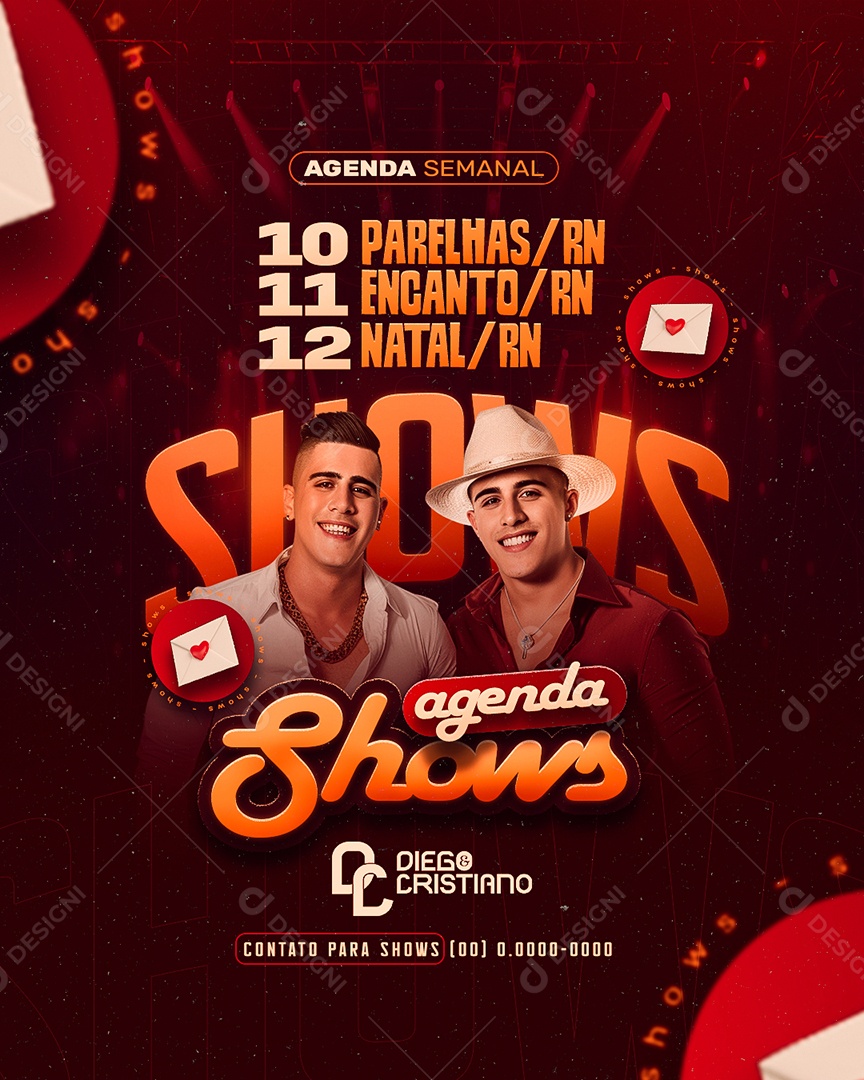 Flyer Agenda Shows Diego e Cristiano Social Media PSD Editável