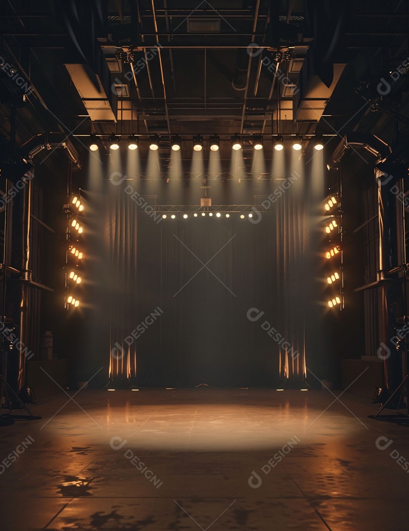 Cenário futurístico sobre fundo com luzes