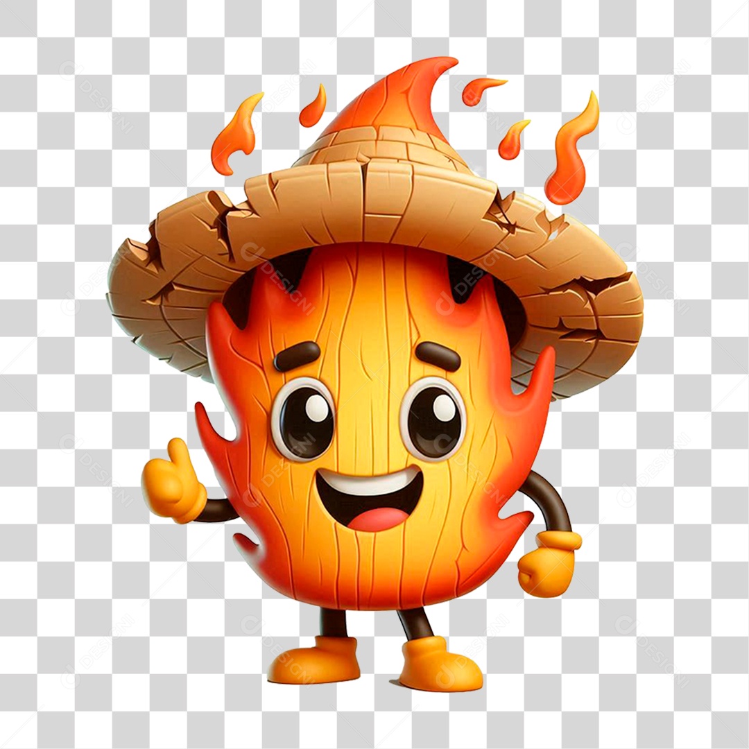 Mascote Foguinho Com Chapéu de Palha