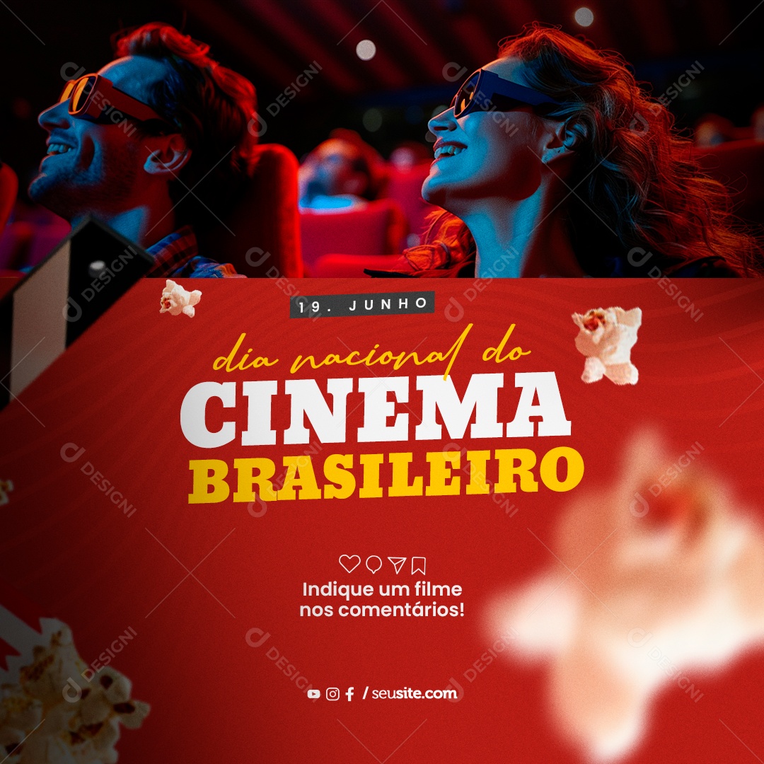 Dia do Cinema Brasileiro 19 de Junho Indique um Filme Social Media PSD Editável