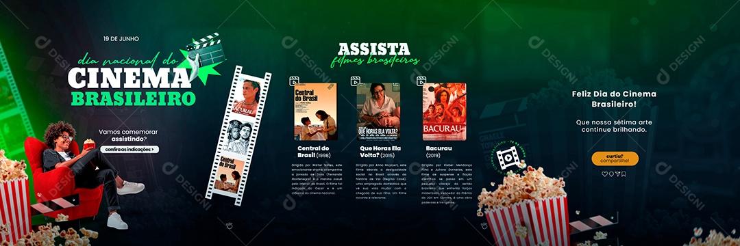 Carrossel Feliz Dia do Cinema Brasileiro 19 de Junho Social Media PSD Editável