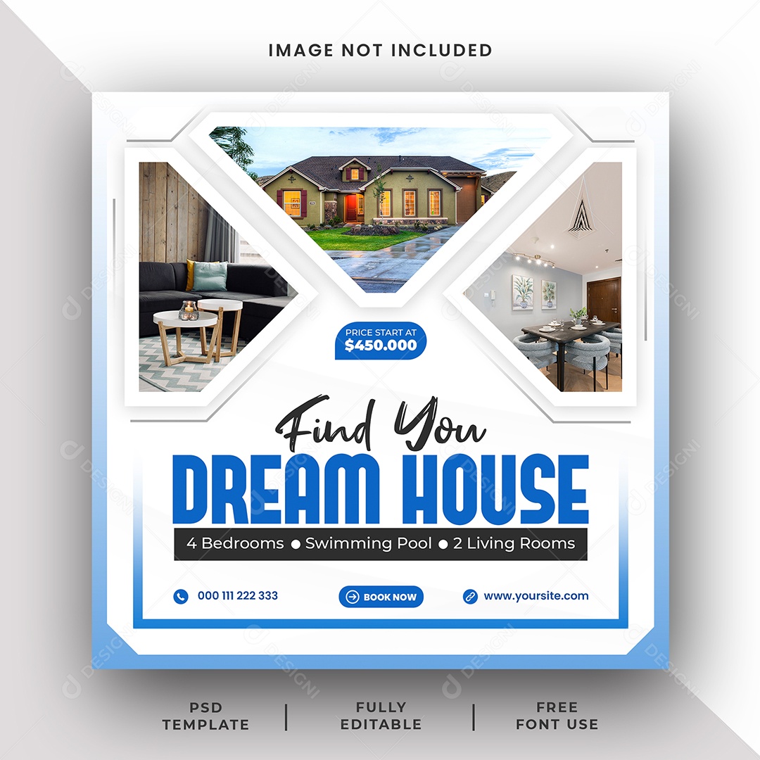 Imobiliária Encontre o Imóvel Dos Seus Sonhos Social Media PSD Editável