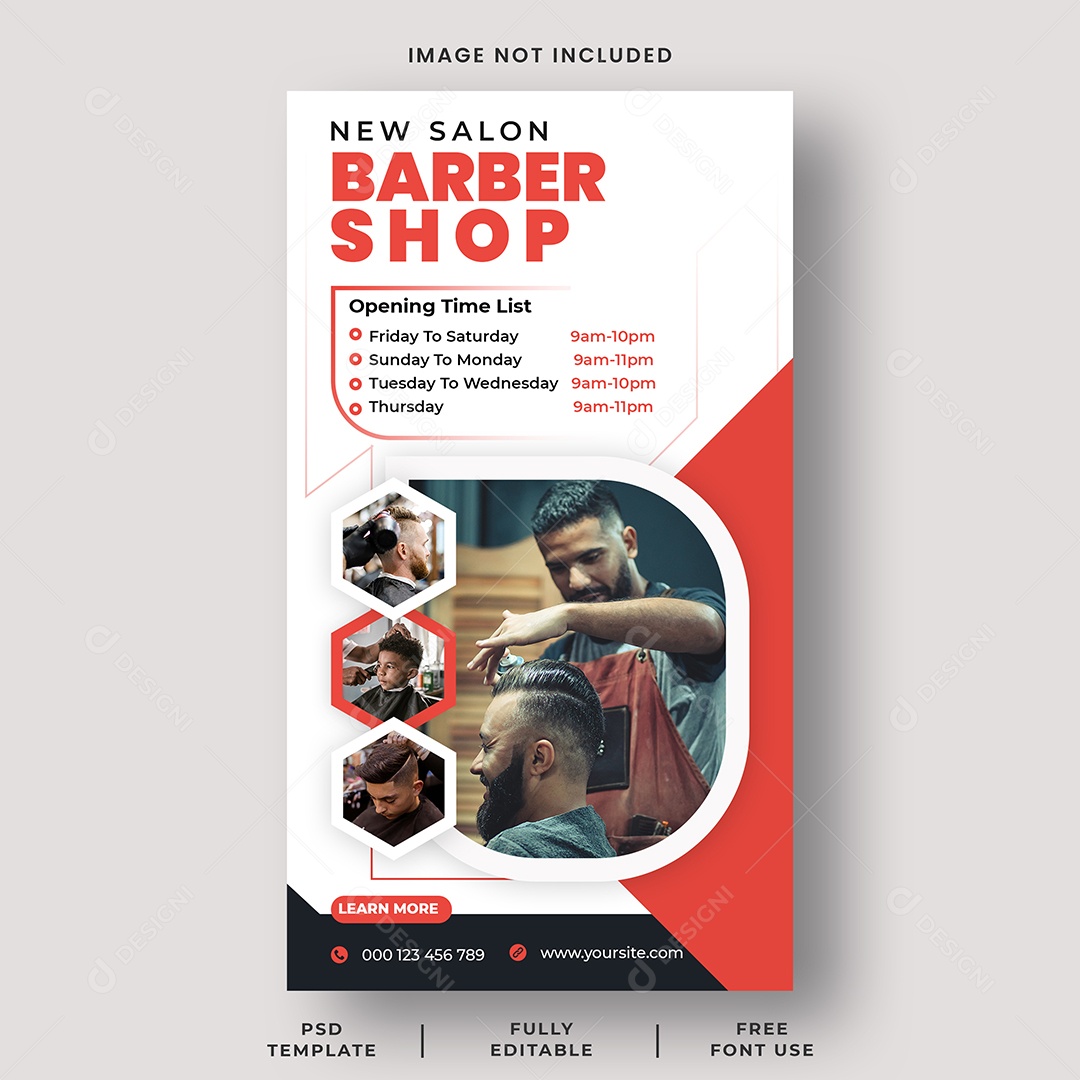 Barbearia Lista de Horário de Abertura Social Media PSD Editável