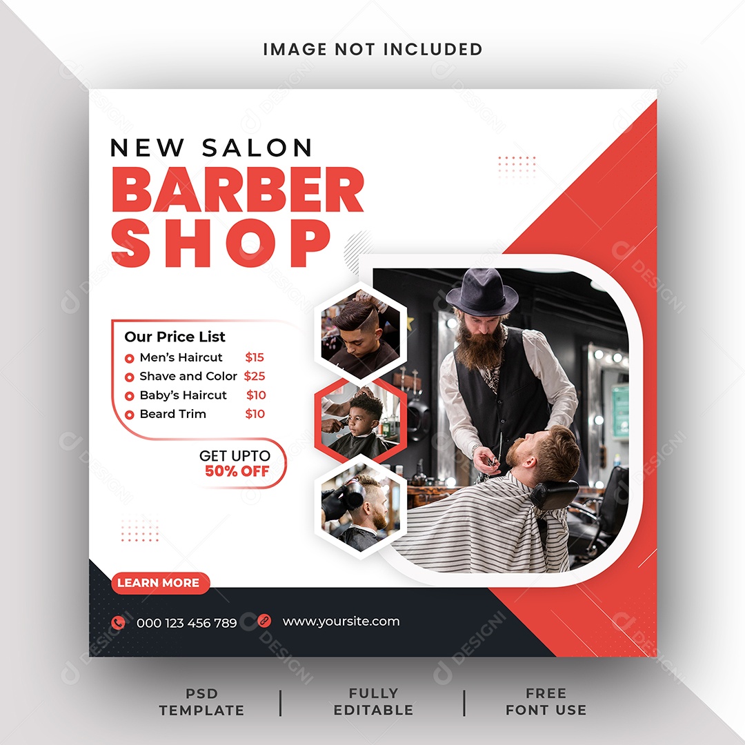 Barbearia Lista de Horário de Abertura Social Media PSD Editável