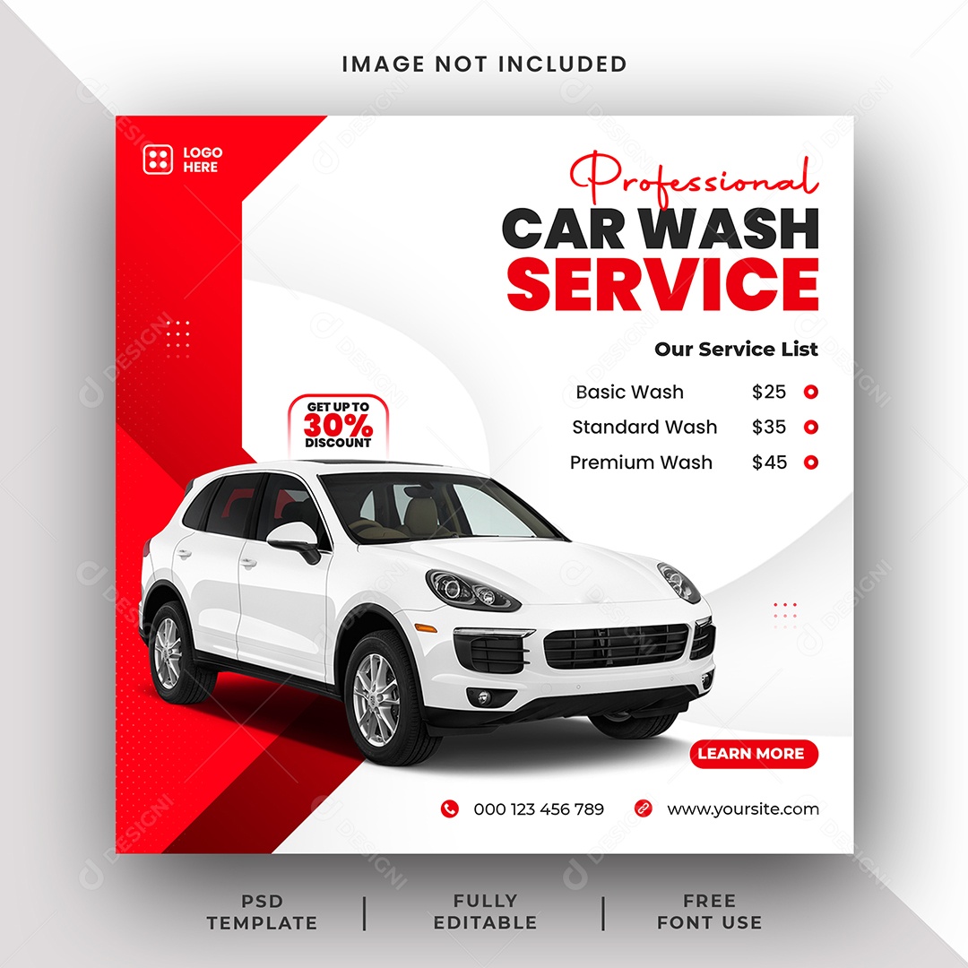 Lava Jato Serviço Profissional de Lavagem de Carros Social Media PSD Editável