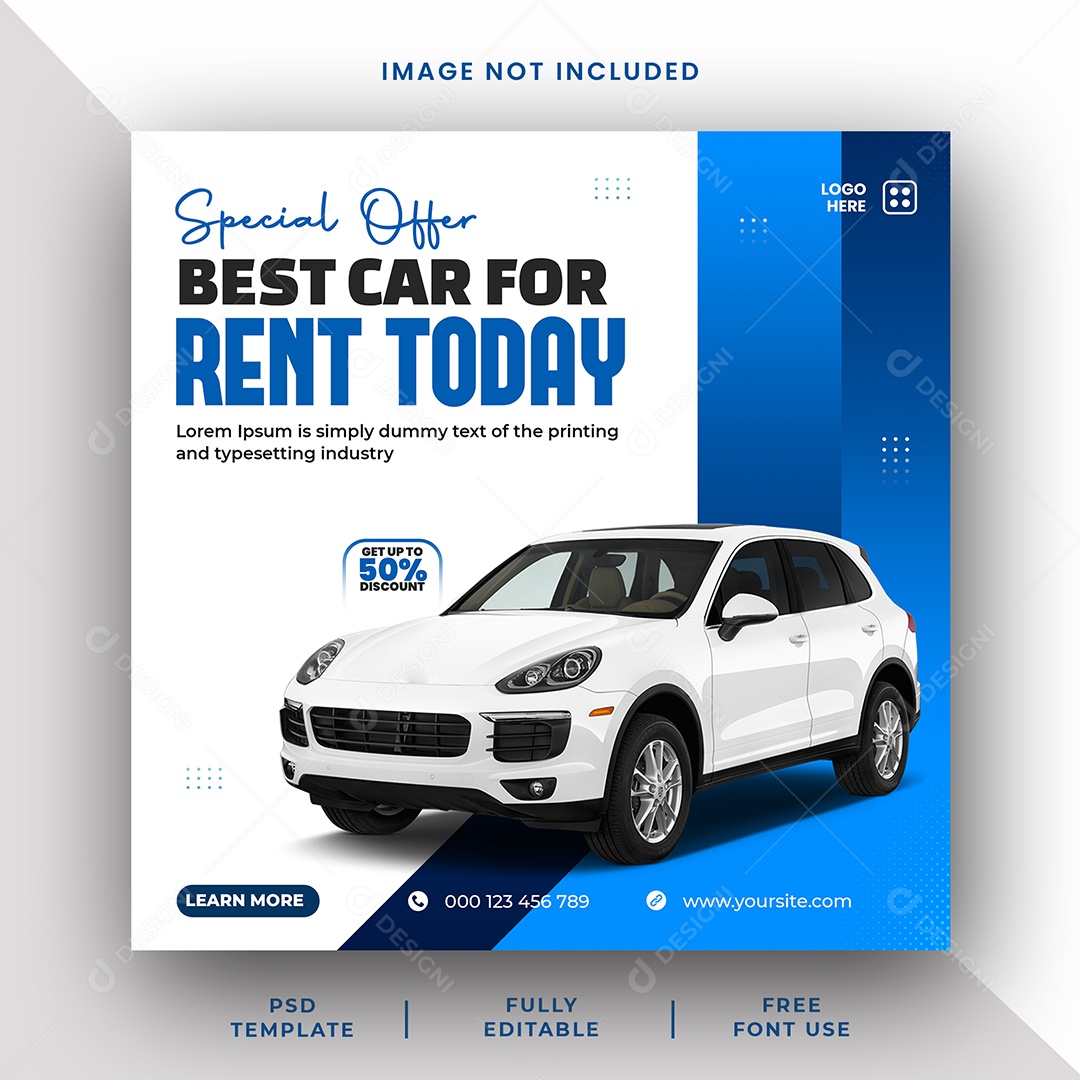 Locadora Oferta Especial Melhor Carro Para Alugar Social Media PSD Editável