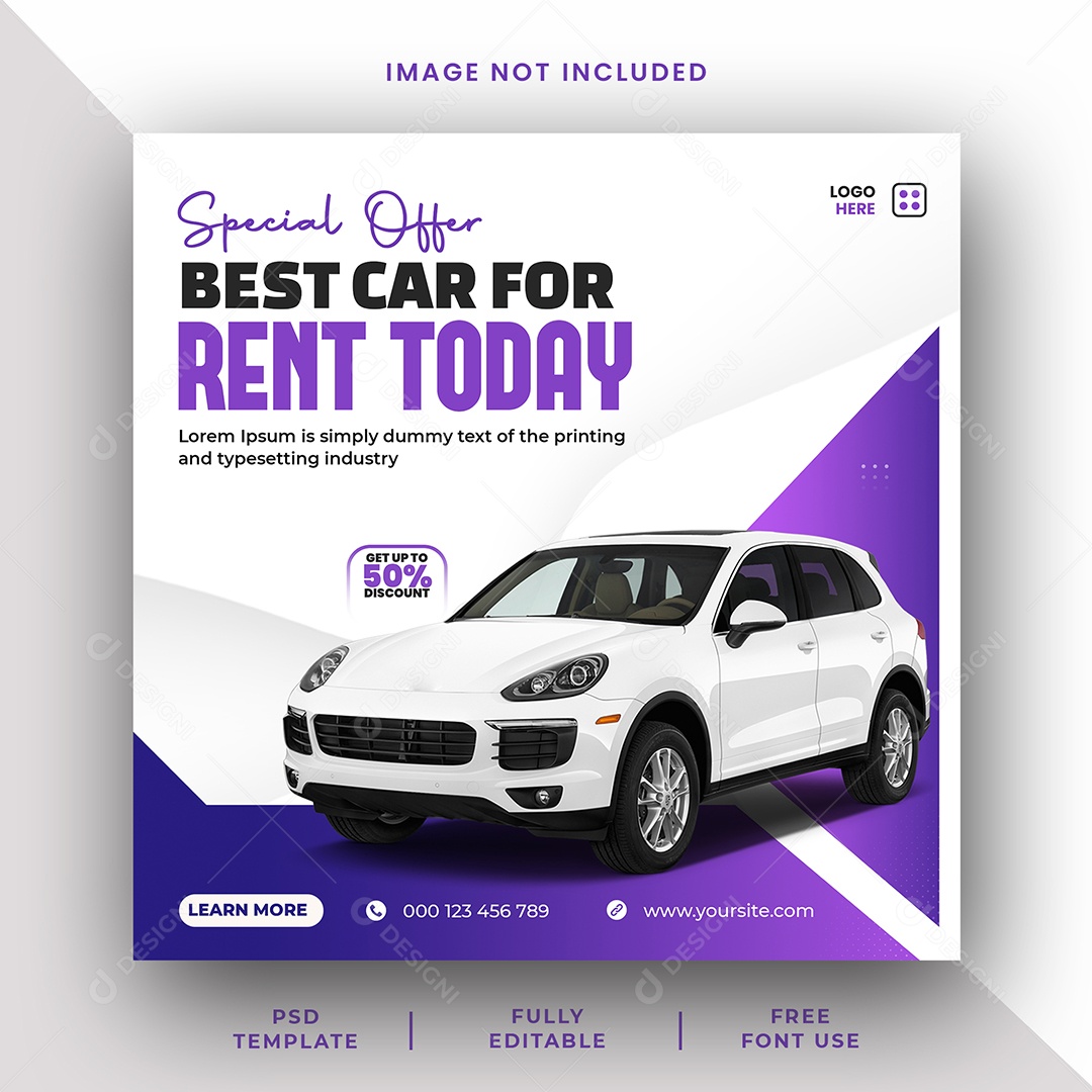 Locadora Oferta Especial Melhor Carro Para Alugar Social Media PSD Editável