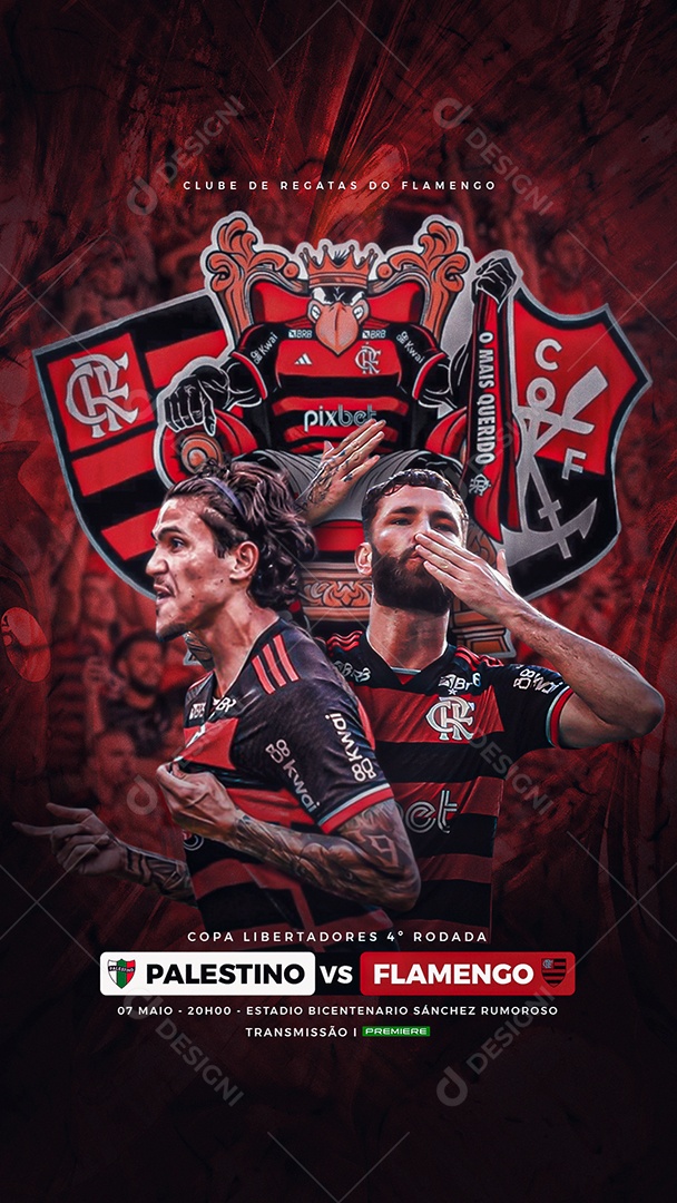 Libertadores 2024 Flamengo e Palestino Story Social Media PSD Editável