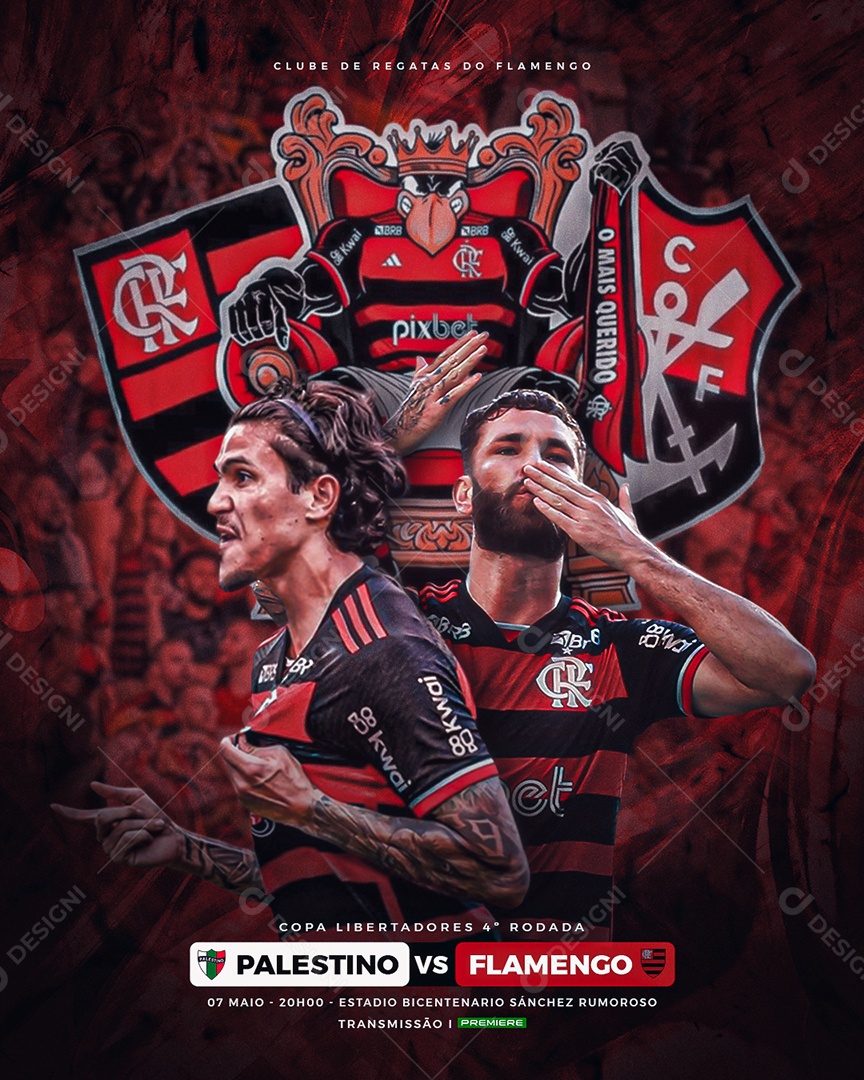 Libertadores 2024 Flamengo e Palestino Social Media PSD Editável