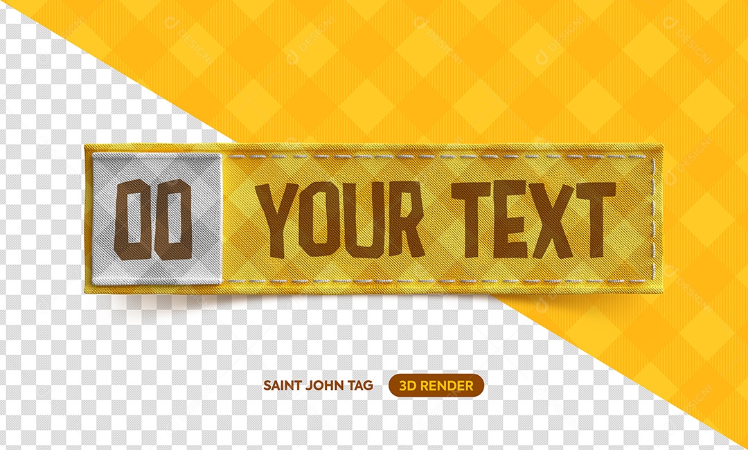 Placa de Tecido Xadrez Amarelo Elemento 3D para Composição PSD