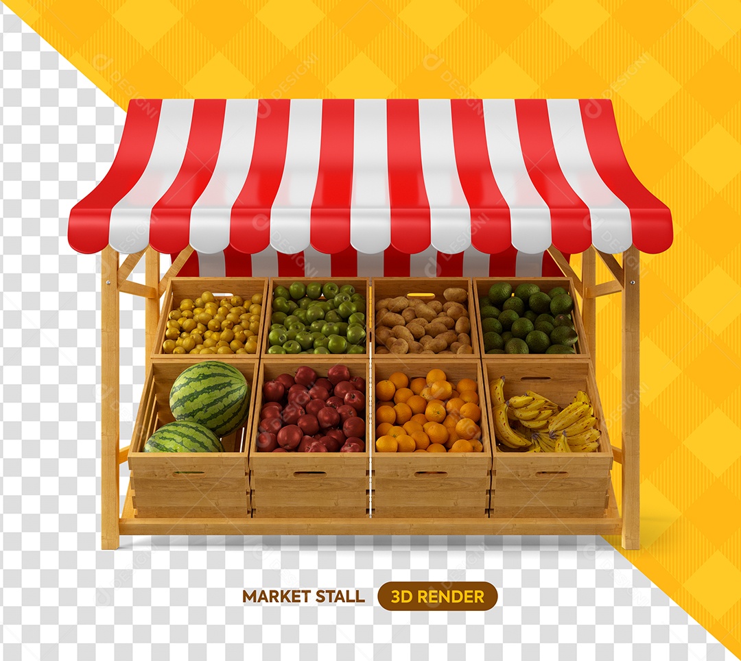 Barraca Frutas Elemento 3D para Composição PSD