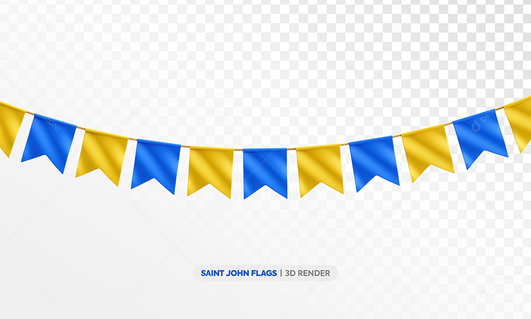 Bandeirolas de São João Elemento 3D Azul e Amarelo para Composição PSD