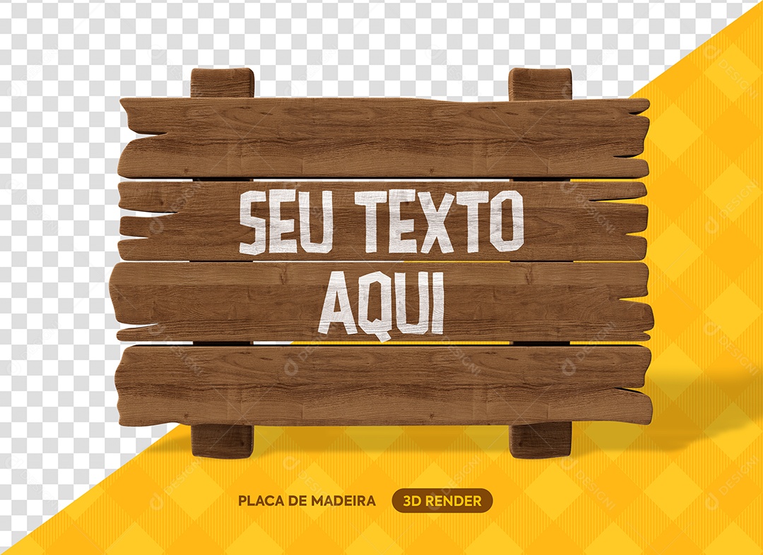 Placa de Madeira Aviso Elemento 3D para Composição PSD