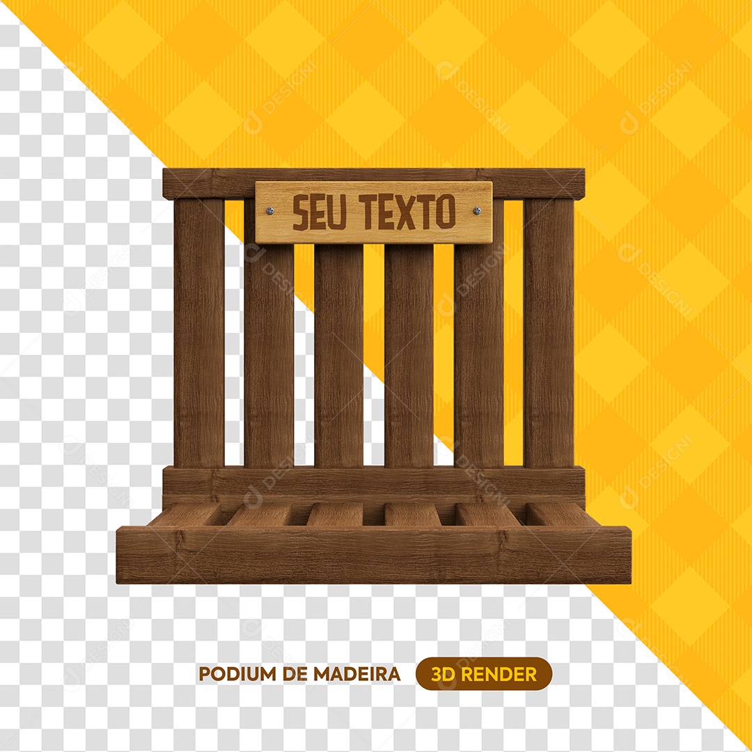 Cerca e Placa de Madeira Elemento 3D Marron para Composição PSD