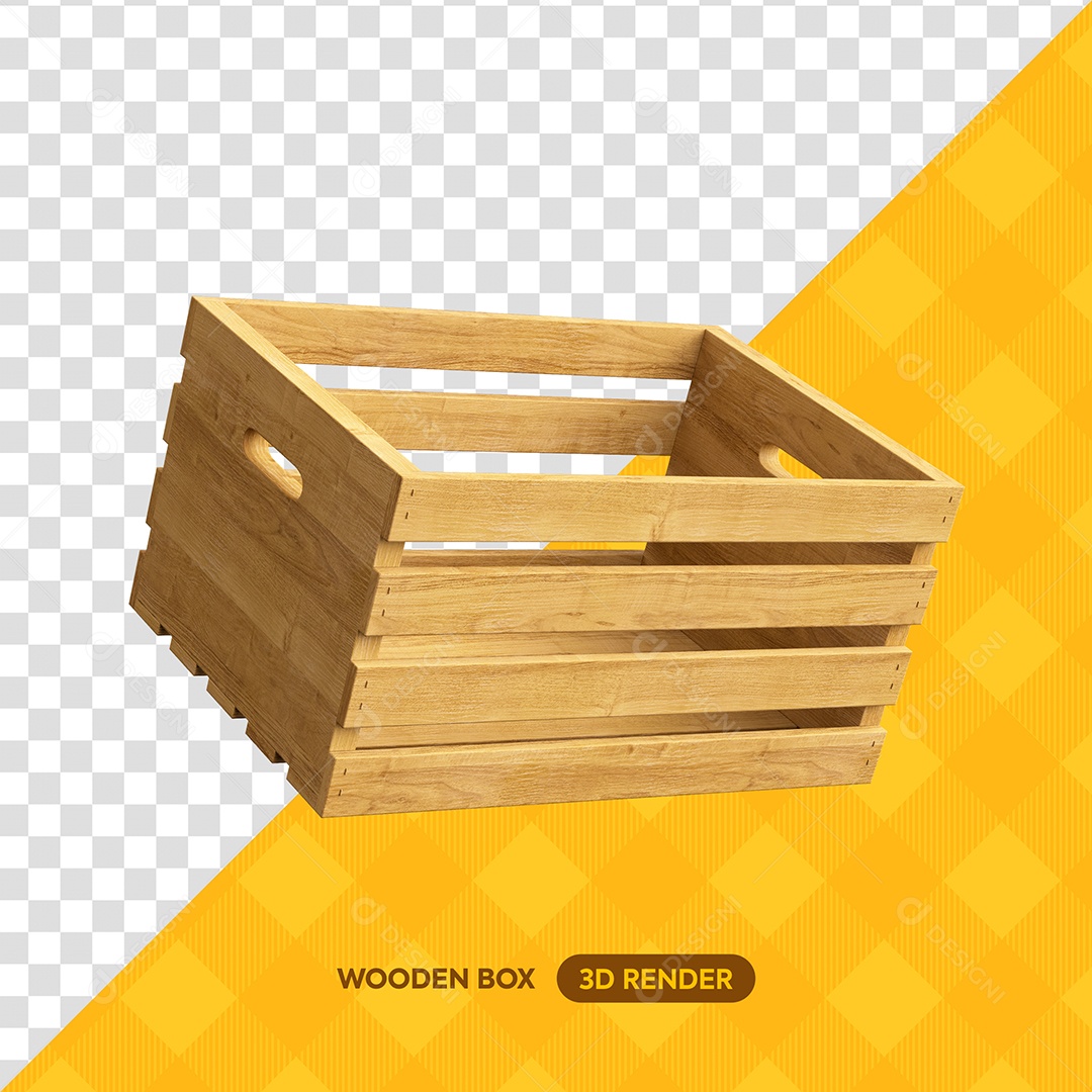 Caixote de Madeira Elemento 3D para Composição PSD