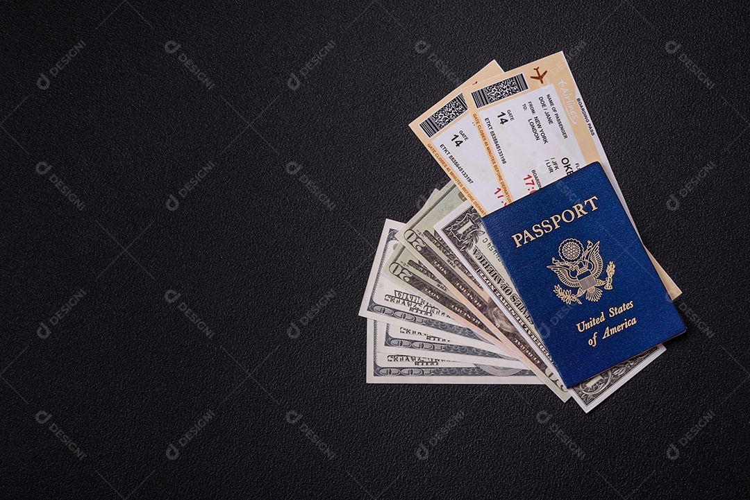 Passaporte cédulas sobre uma mesa concreto