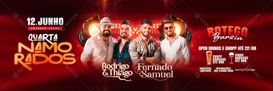 Carrossel Flyer Boteco Barzin Quarta Namorados Rodrigo e Thiago Social Media PSD Editável