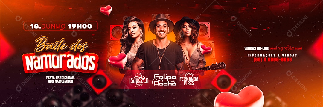 Carrossel Flyer Baile dos Namorados Isabella Lima Felipe Rocha Fernanda Pires Social Media PSD Editável