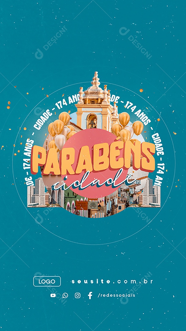 Story Parabéns Cidade 174 Anos Social Media PSD Editável