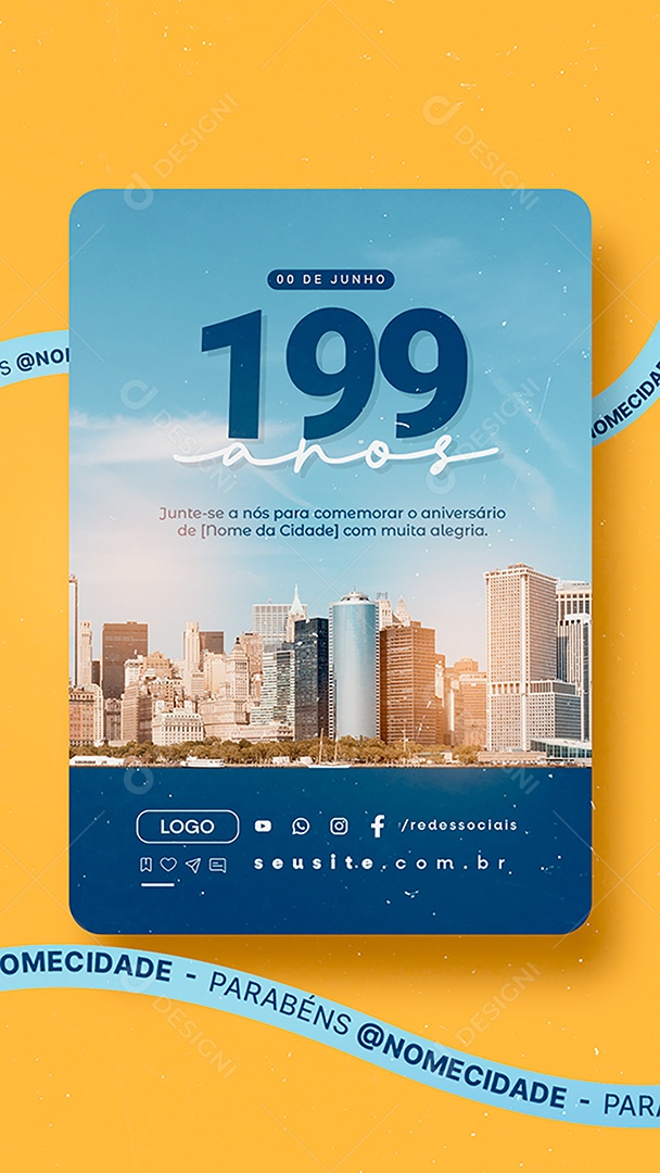 Story Parabéns Cidade 199 Anos Social Media PSD Editável