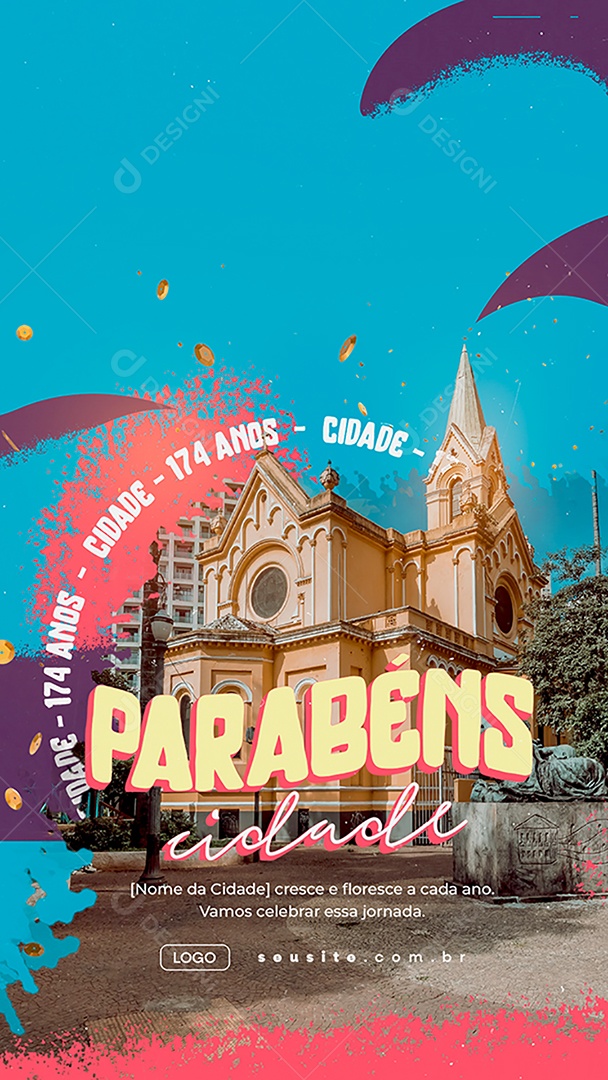 Story Parabéns Cidade 174 Anos Social Media PSD Editável