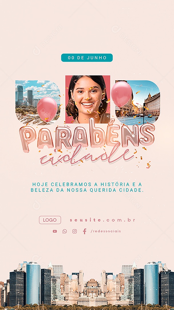 Story Parabéns Cidade Hoje Celebramos a História Social Media PSD Editável