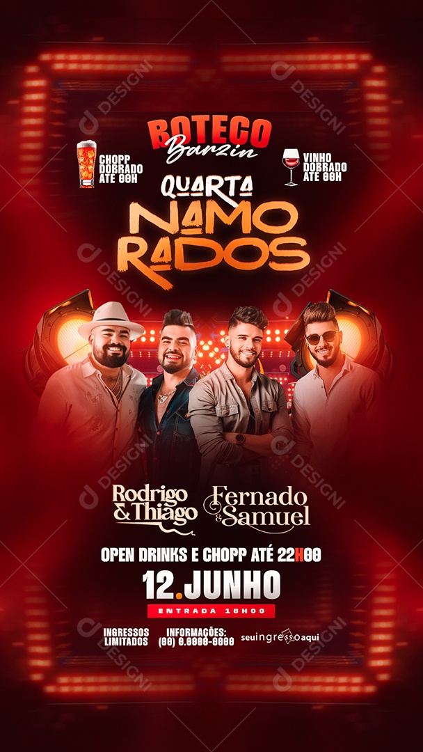 Story Flyer Boteco Barzin Quarta Namorados Rodrigo e Thiago Social Media PSD Editável