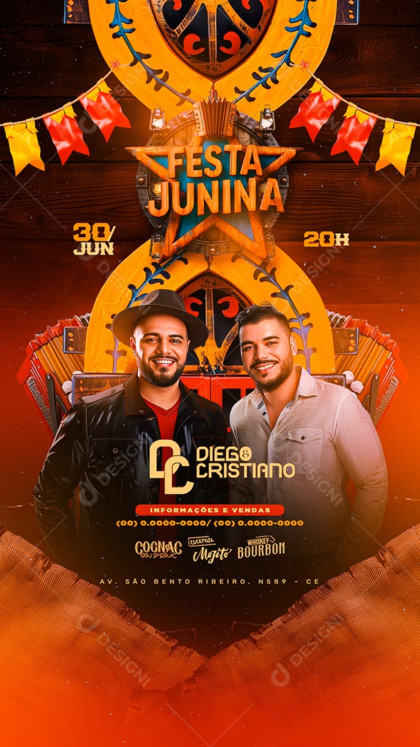 Story Flyer Festa Junina Diego e Cristiano Social Media PSD Editável