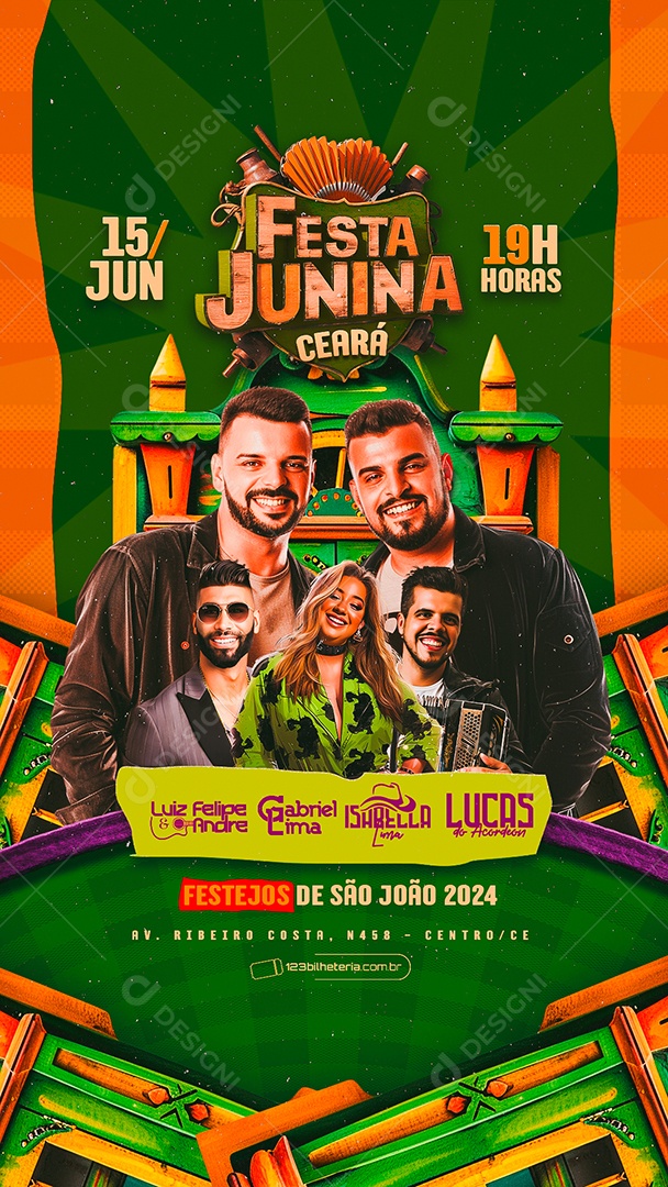 Story Flyer Festa Junina Luiz Felipe e Andre Gabriel Lima Isabella Lima Social Media PSD Editável