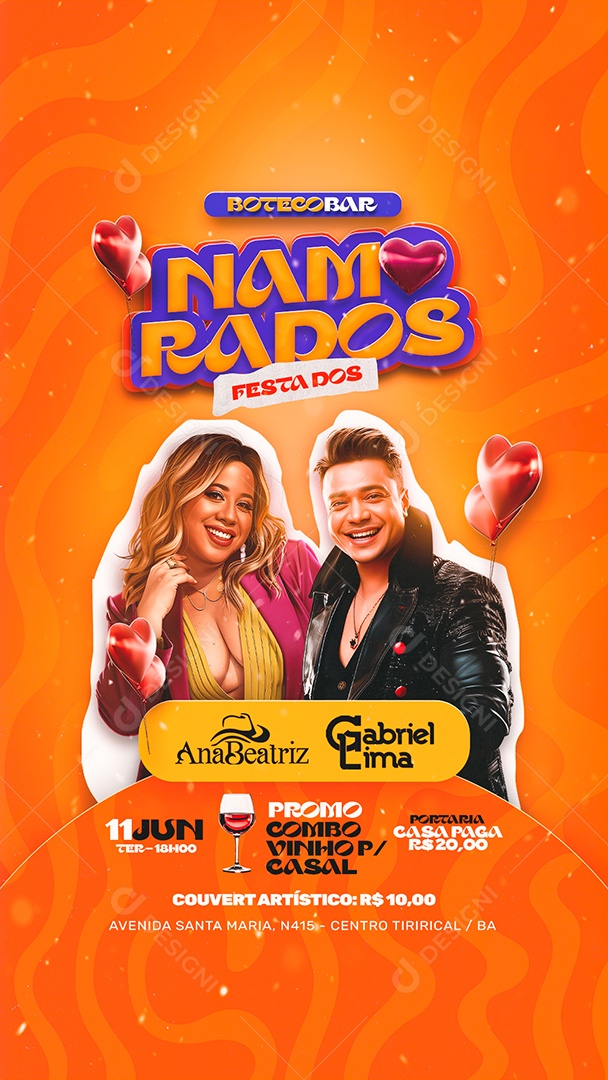 Story Flyer Boteco Bar Festa dos Namorados Ana Beatriz Gabriel Lima Social Media PSD Editável